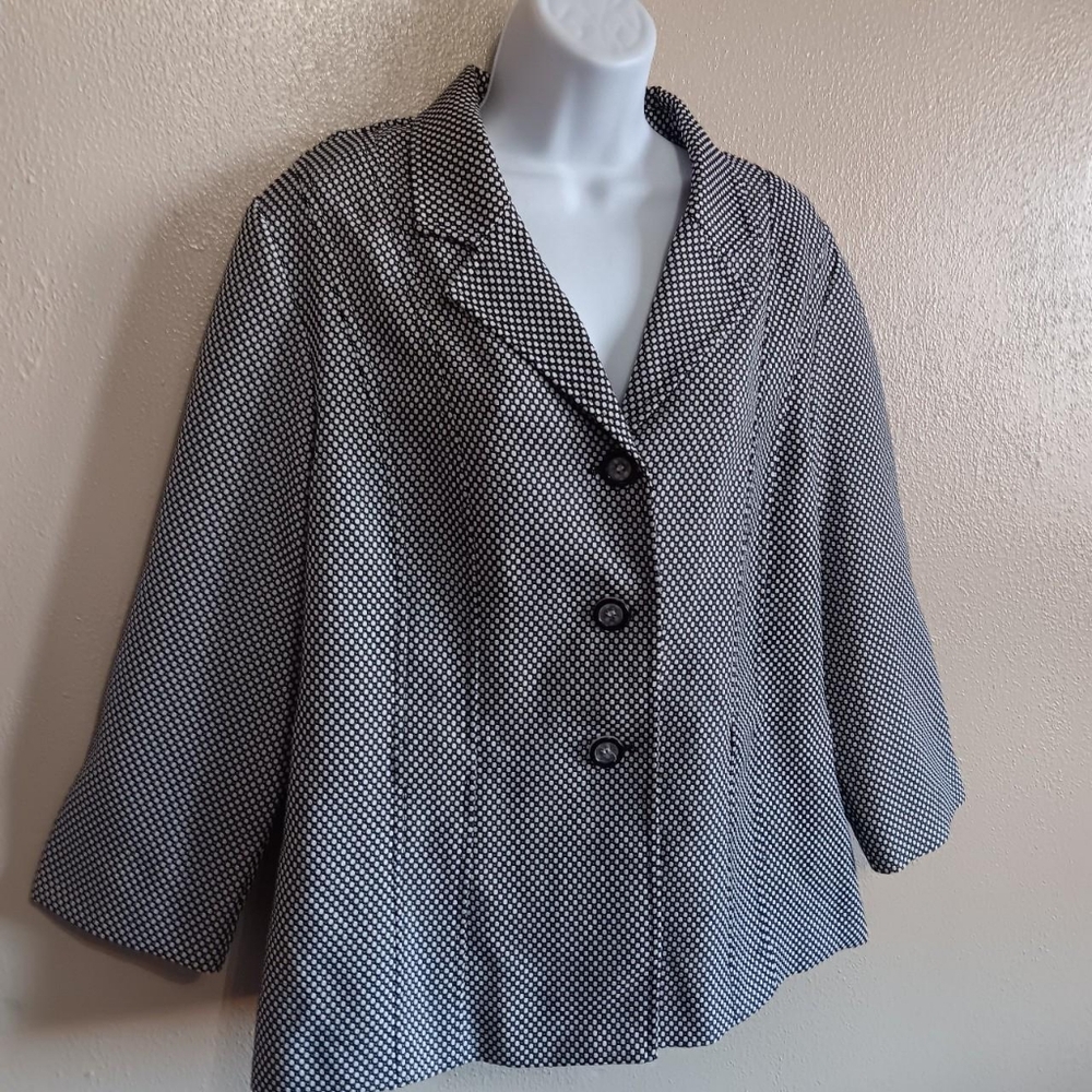Vintage Black & White Dots Women's Suit Jacket Blazer Size 16 Retro Office Coat - Picture 2 of 9